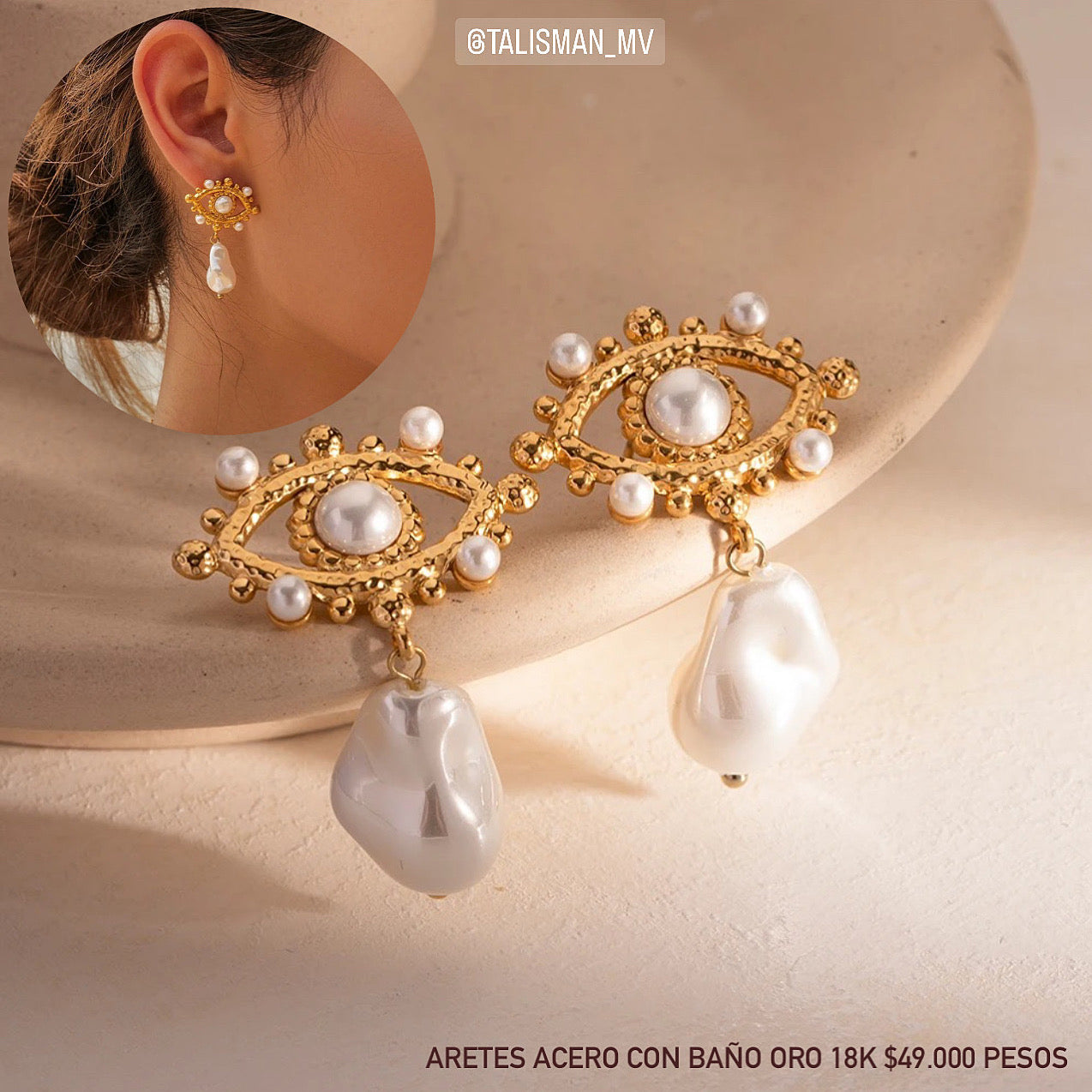 Aretes acero con baño oro 18k