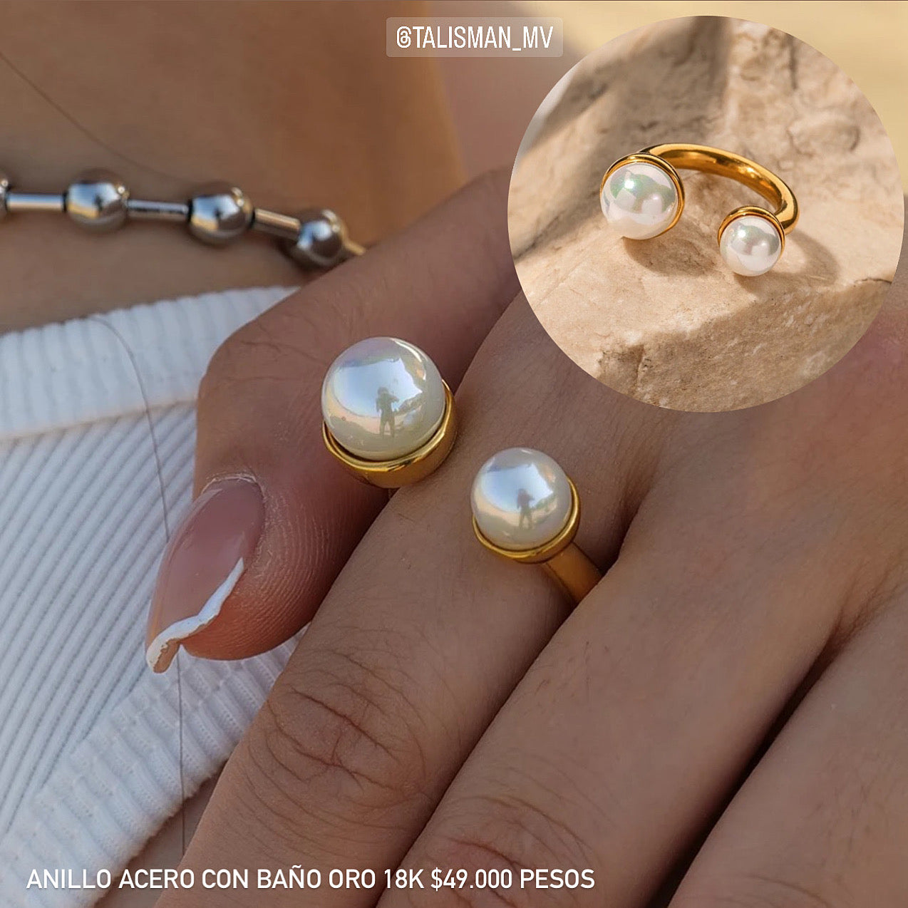 Anillo acero con baño oro 18k