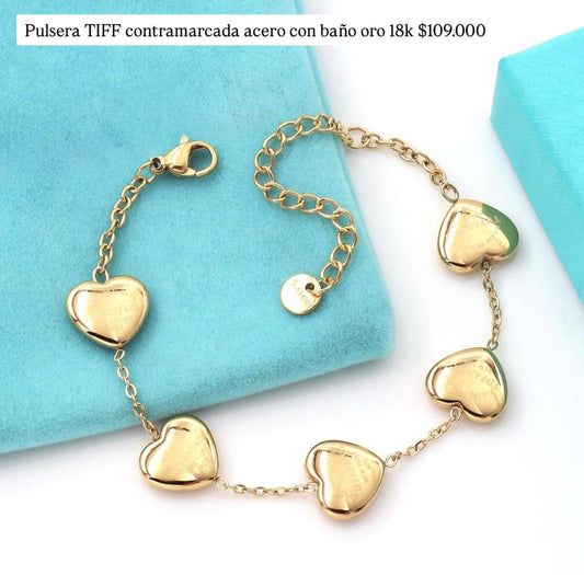 Pulsera TIFF contramarcada acero con baño oro 18k