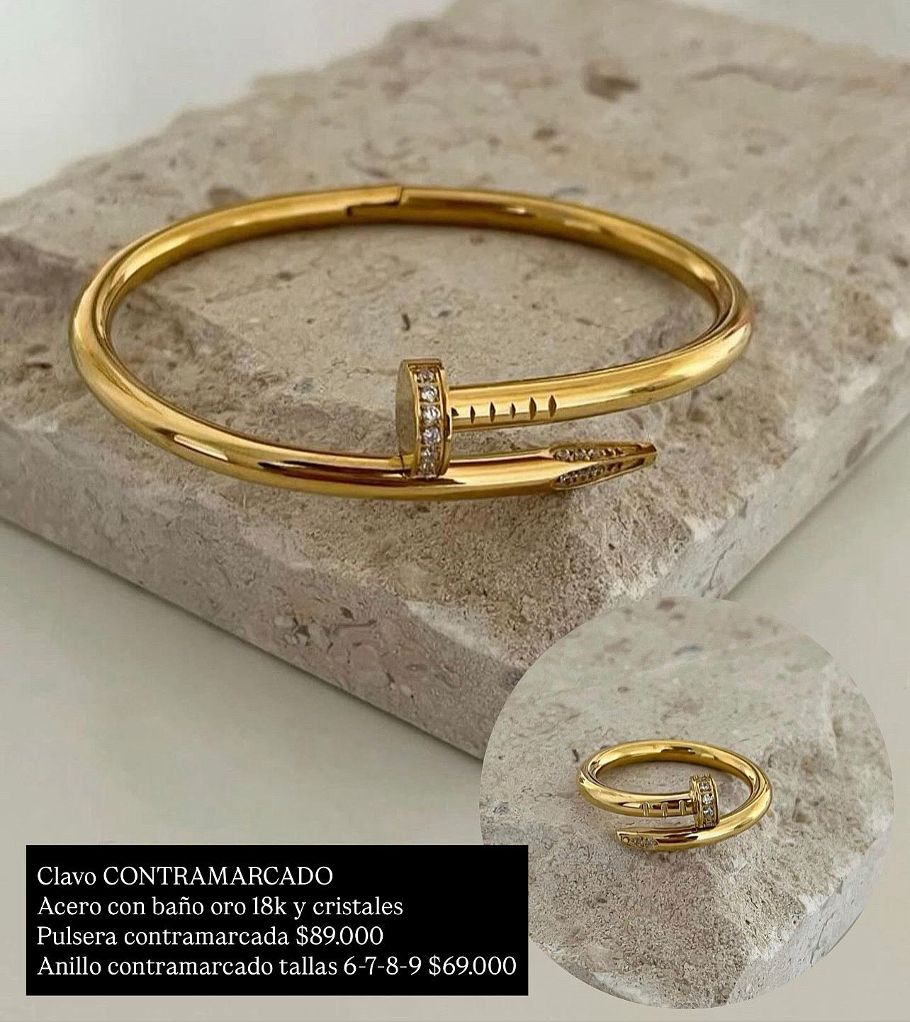 Acero con baño oro 18k (contramarcado)