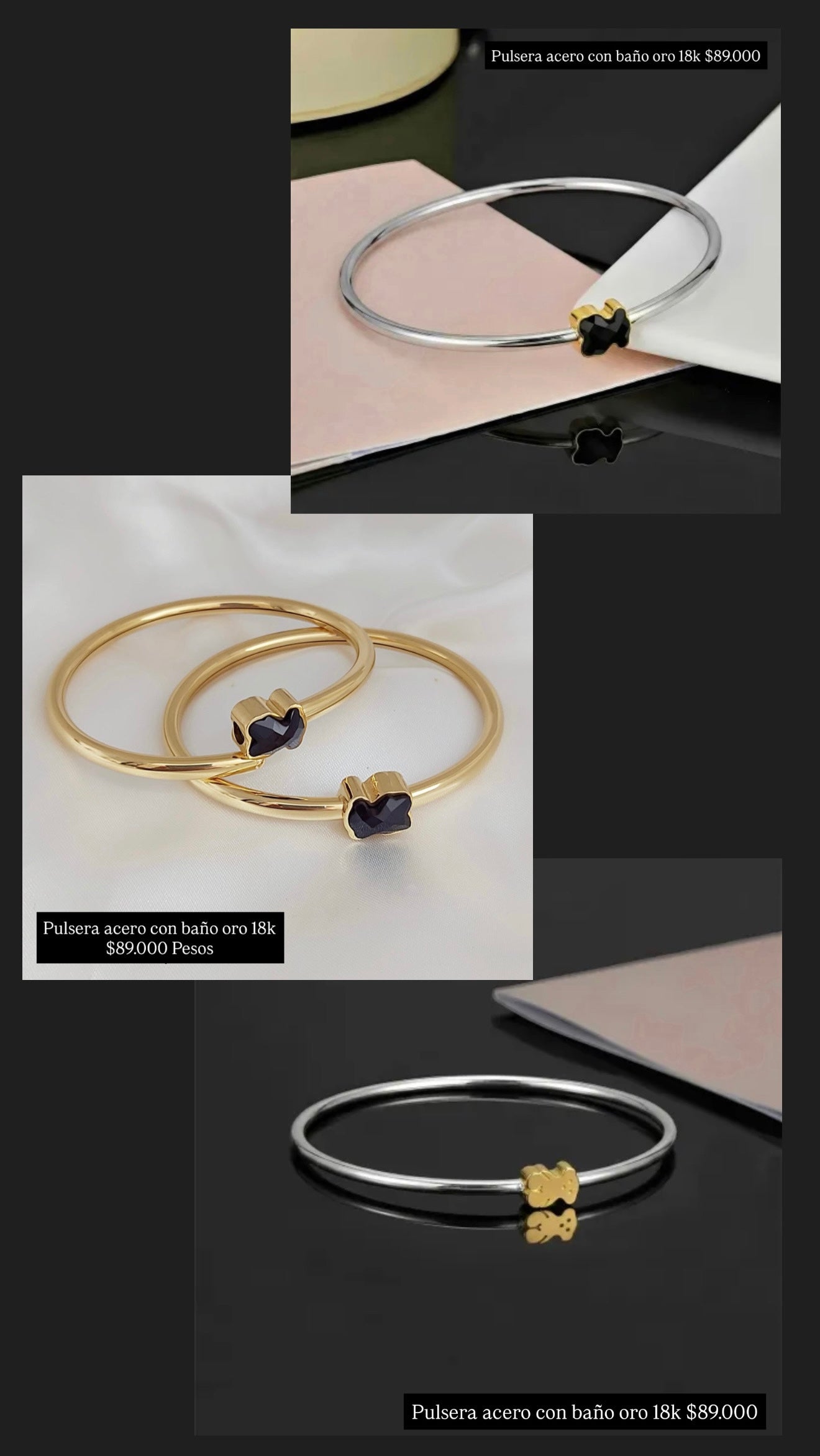 Pulsera acero con baño oro 18k