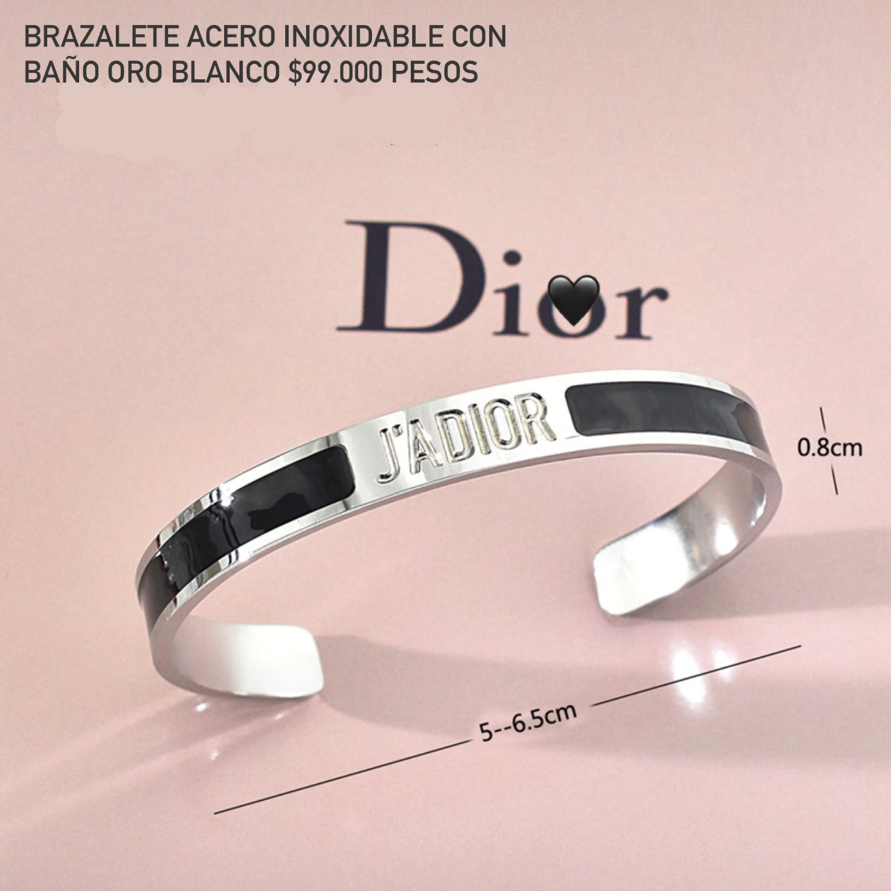 Brazalete acero con baño oro blanco