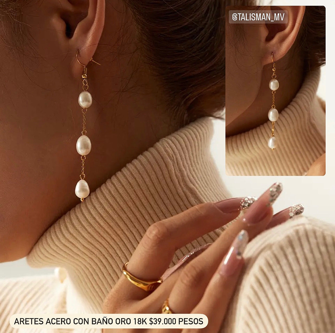 Aretes acero con baño oro 18k