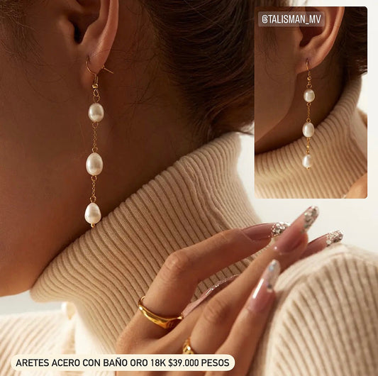 Aretes acero con baño oro 18k