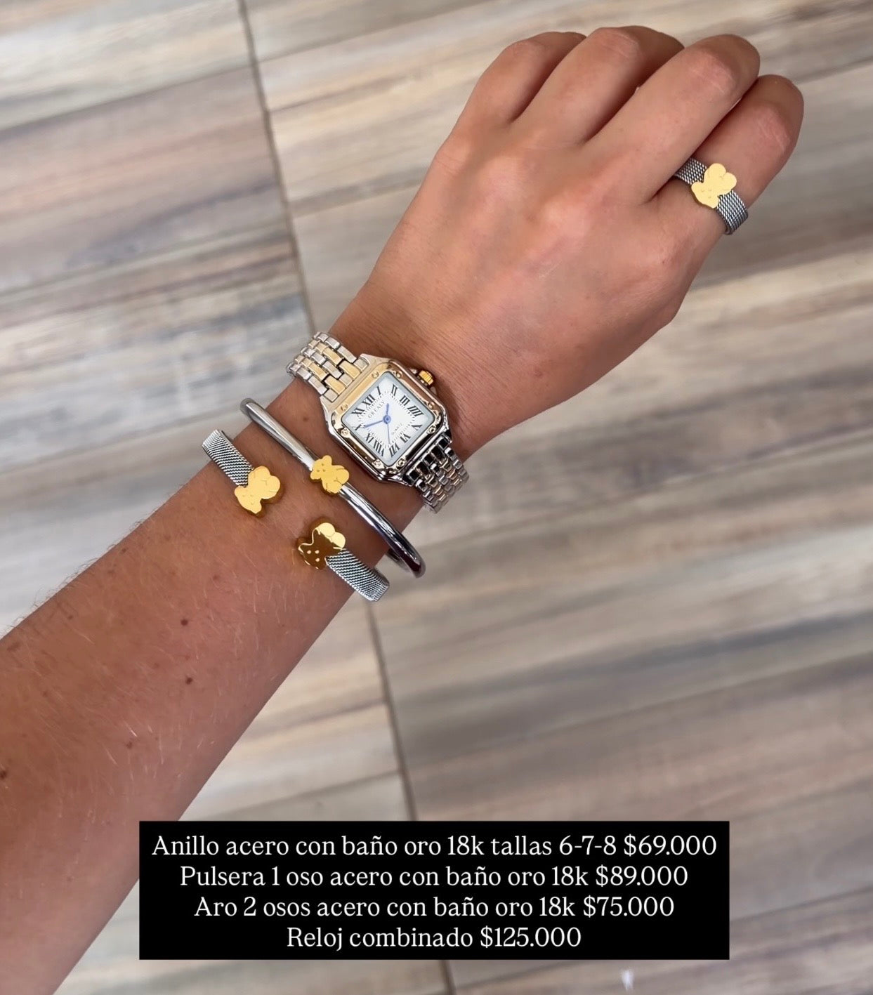 Reloj, pulseras, anillo ajustable