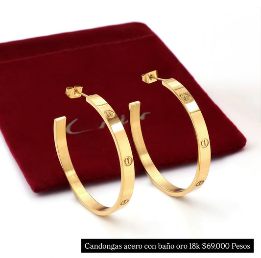 Candongas acero con baño oro 18k