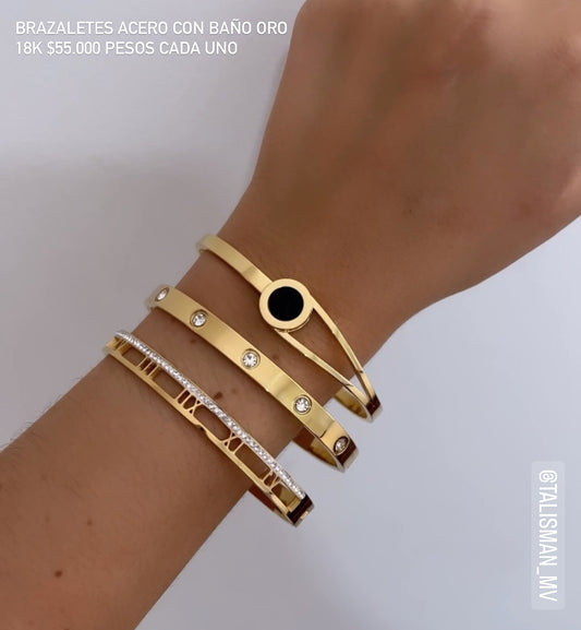 Brazalete acero con baño oro 18k