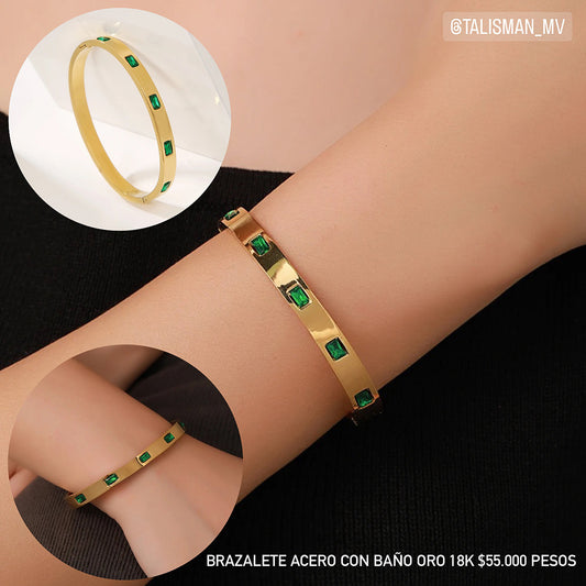 Brazalete acero con baño oro 18k