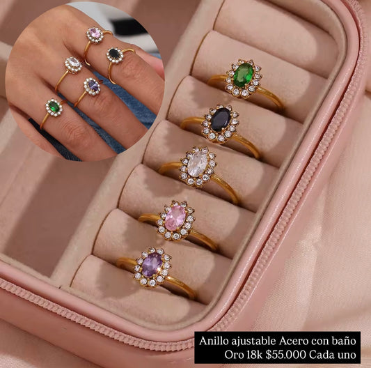 Anillo ajustable acero con baño oro 18k