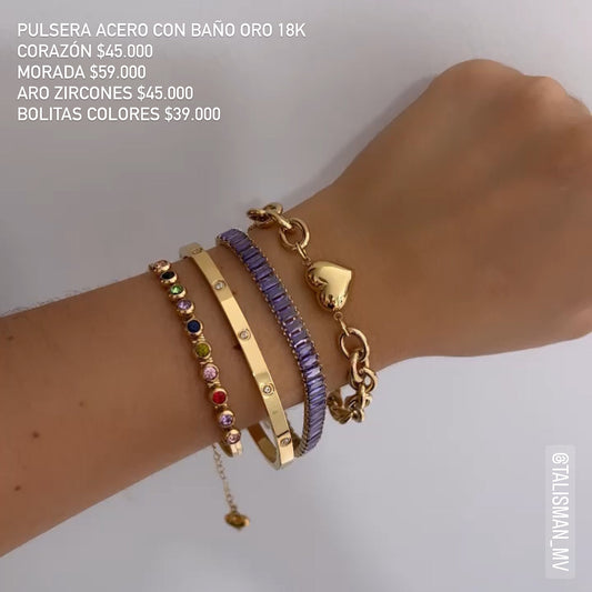Pulseras acero con baño oro 18k