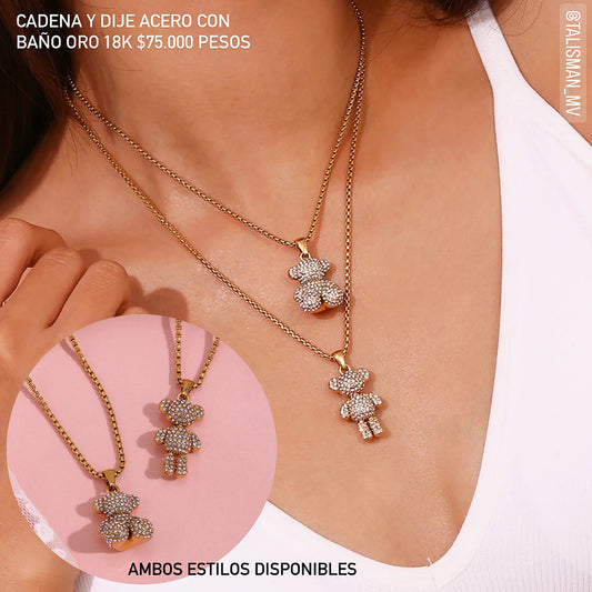 Cadena con dije acero con baño oro 18k