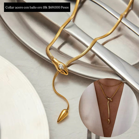 Collar acero con baño oro 18k
