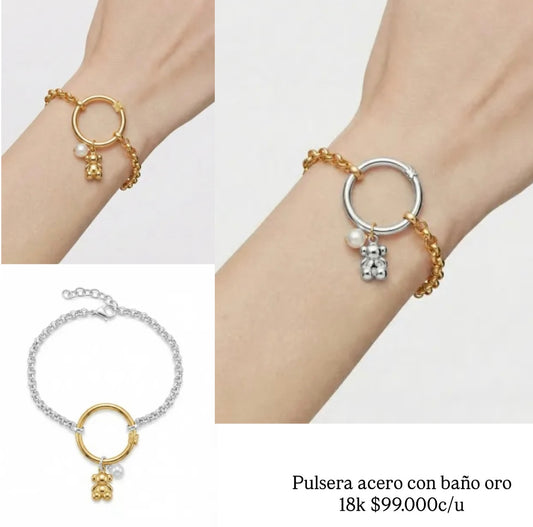 pulsera to*s acero con baño oro 18k
