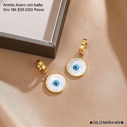Aretes acero con baño oro 18k