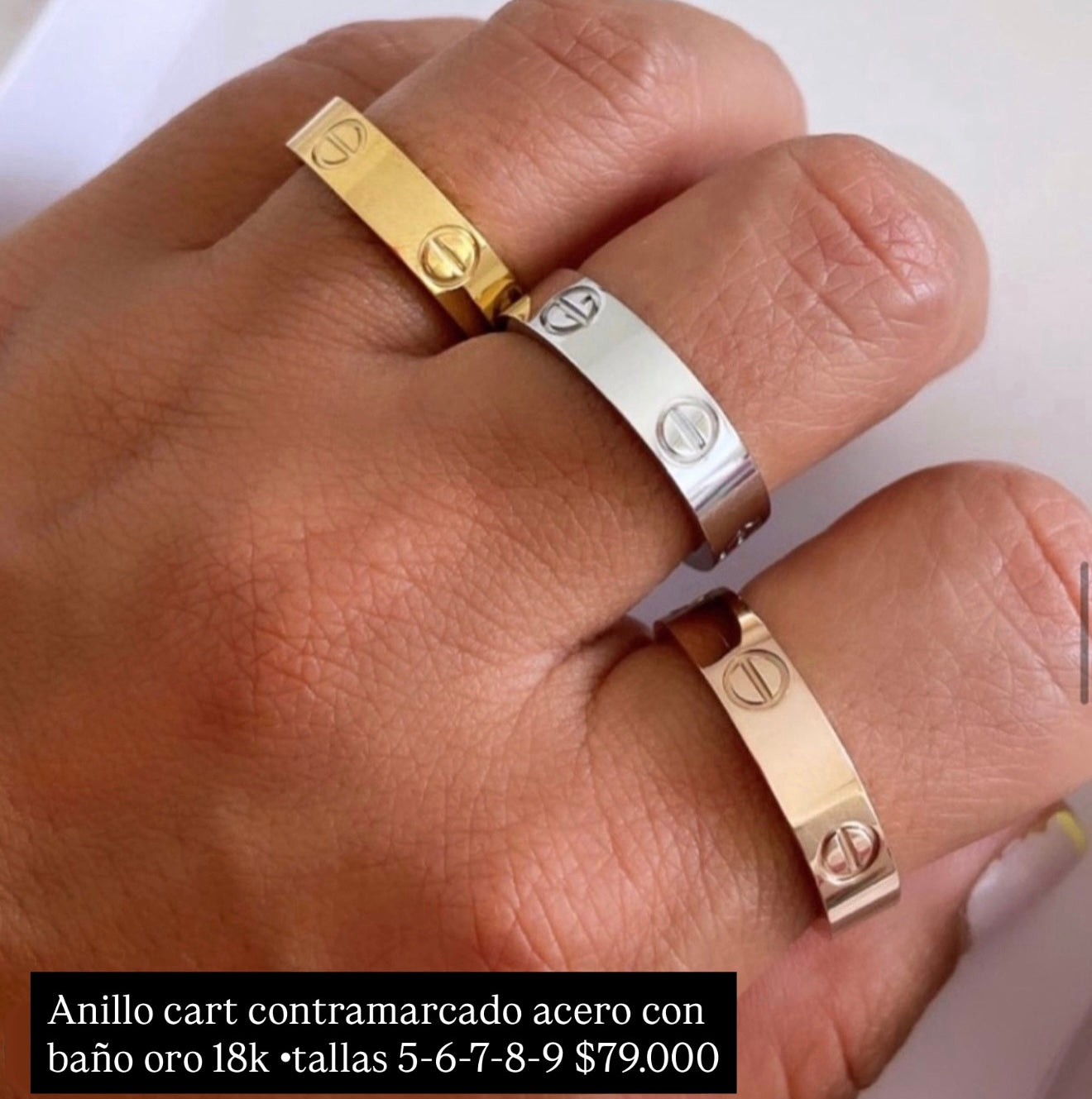 Anillo cart acero con baño oro 18k(contramarcado)