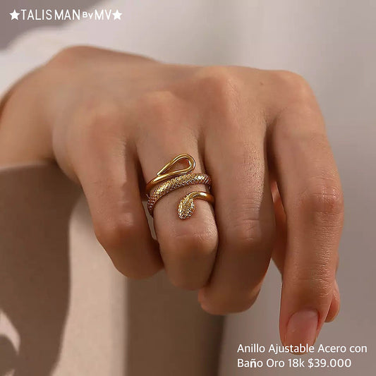 Anillo acero con baño oro 18k