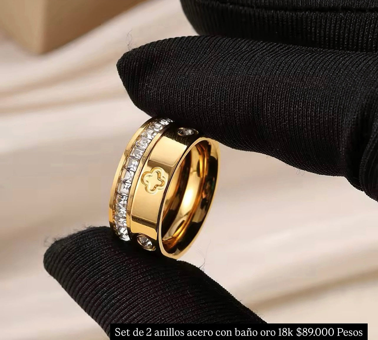 Set de 2 anillos acero con baño oro 18k