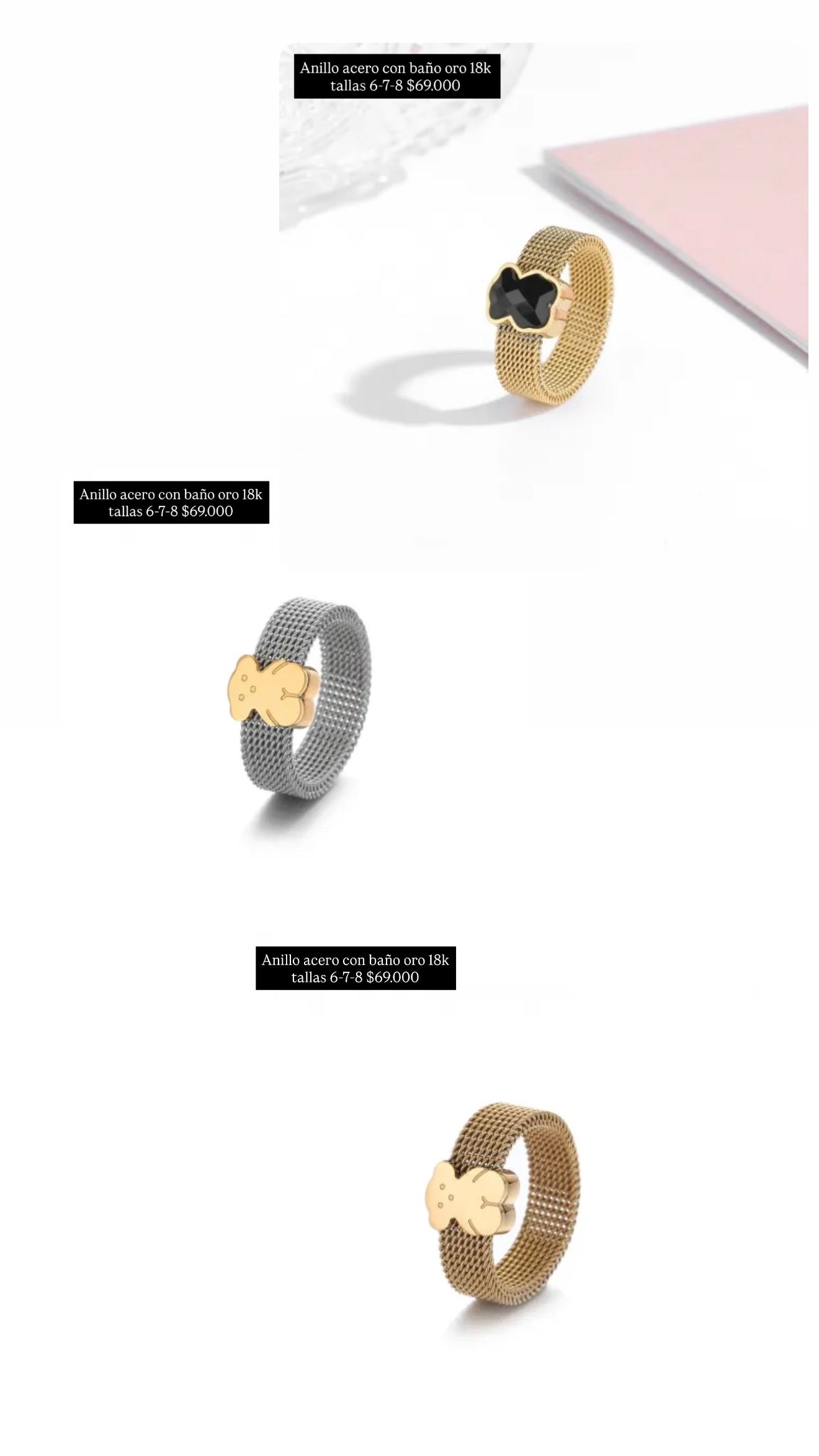 Anillo acero con baño oro 18k