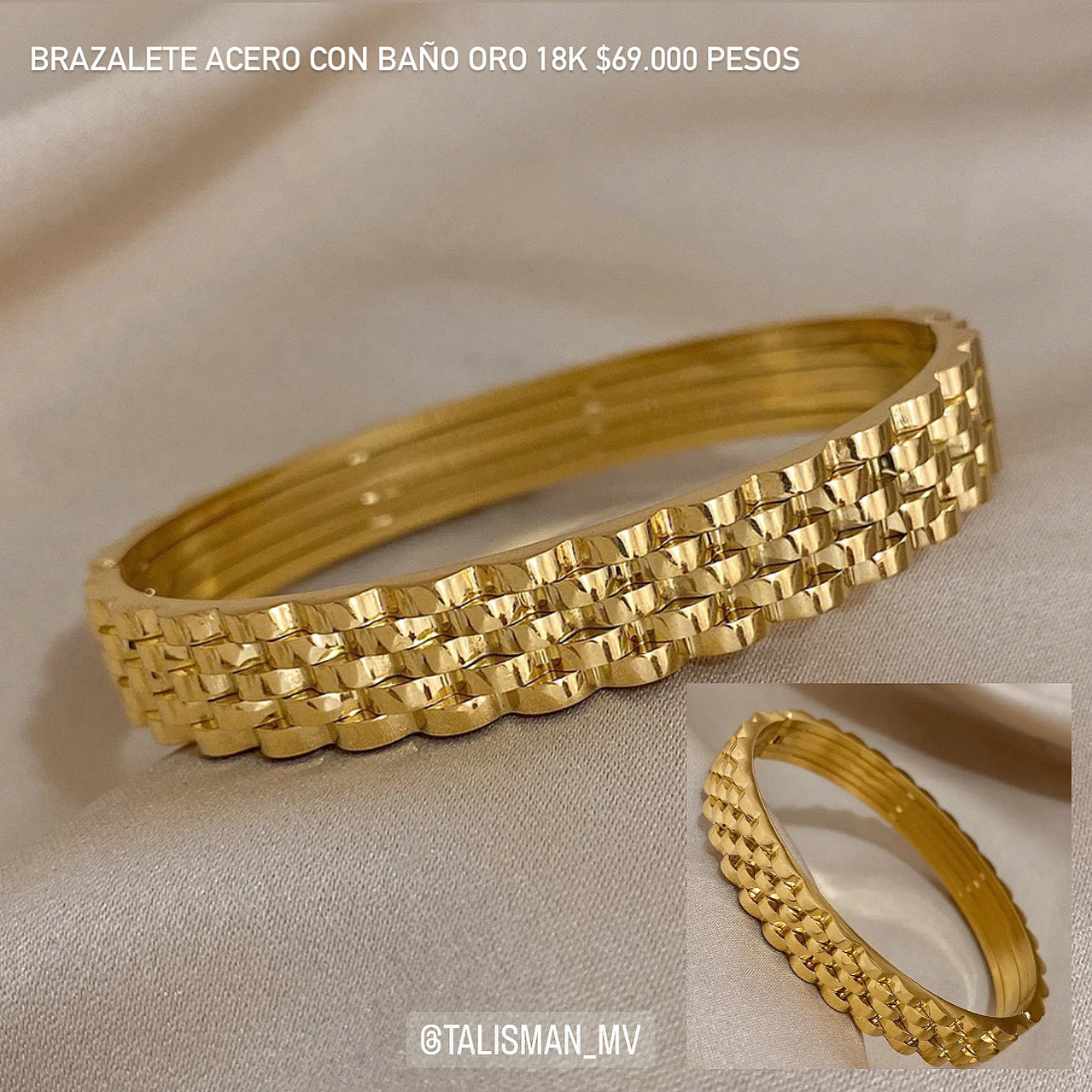 Brazalete acero con baño oro 18k