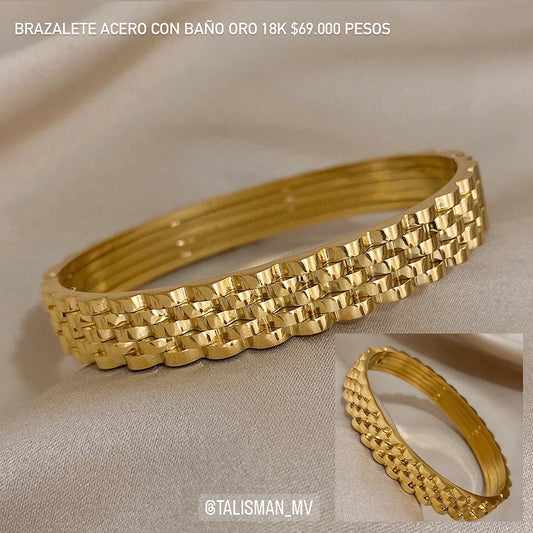 Brazalete acero con baño oro 18k