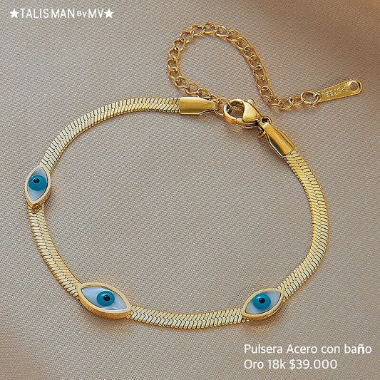 Pulsera acero con baño oro 18k