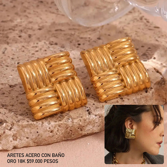 Aretes acero con baño oro 18k
