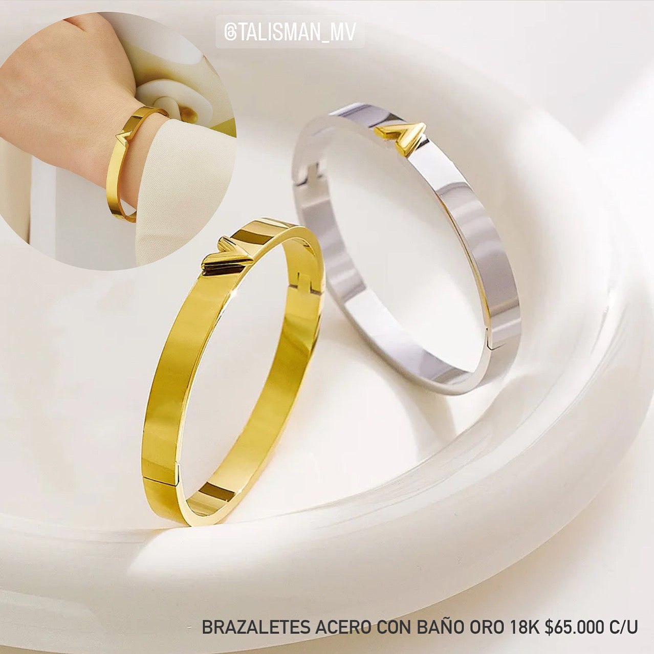 Brazalete acero con baño oro 18k