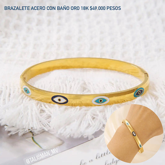Brazalete acero con baño oro 18k