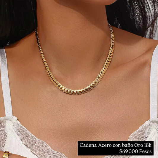 Cadena acero con baño oro 18k