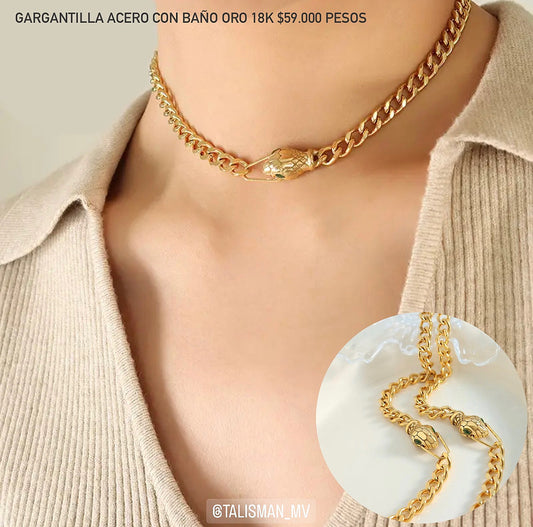 Gargantilla acero con baño oro 18k