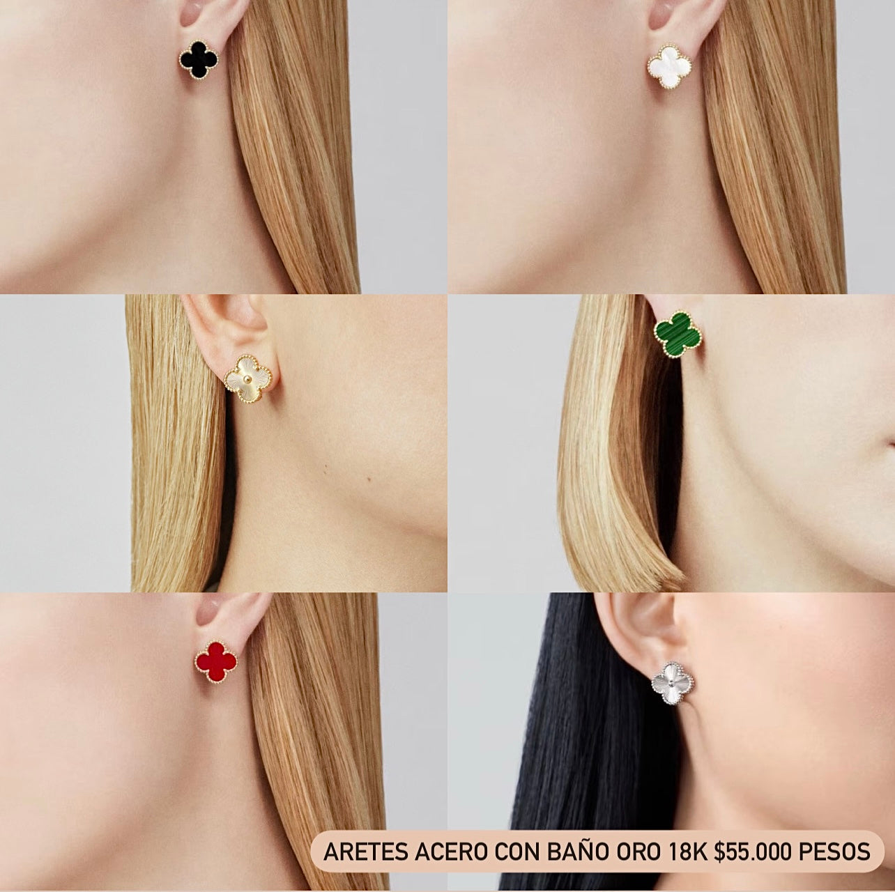 Aretes acero con baño oro 18k