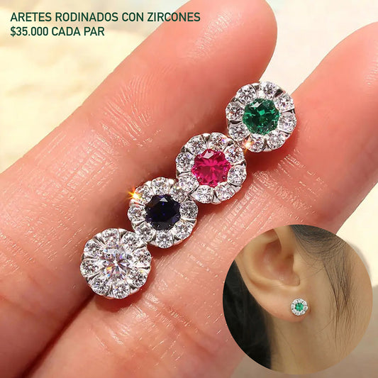 Aretes rodinados con zircones