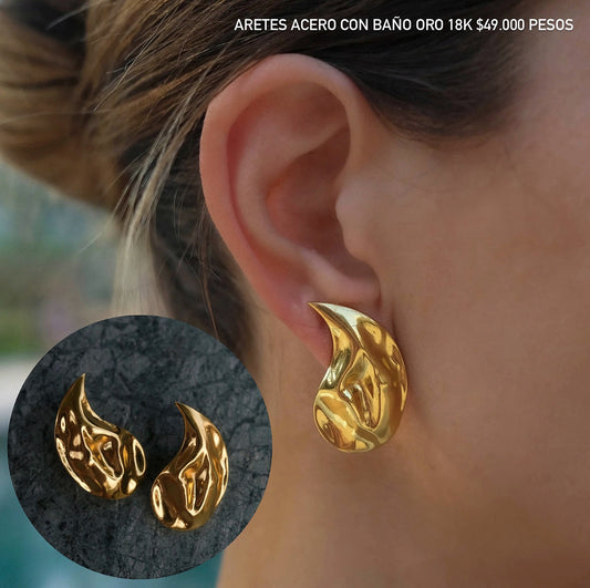Aretes acero con baño oro 18k