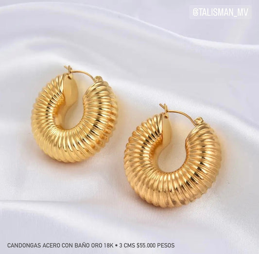 Candongas acero con baño oro 18k