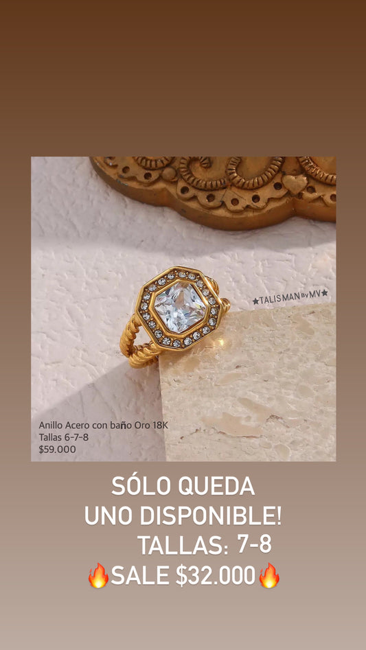 Anillo acero inoxidable con baño oro 18k