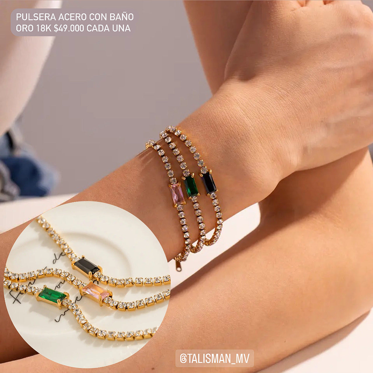 Pulsera acero con baño oro 18k