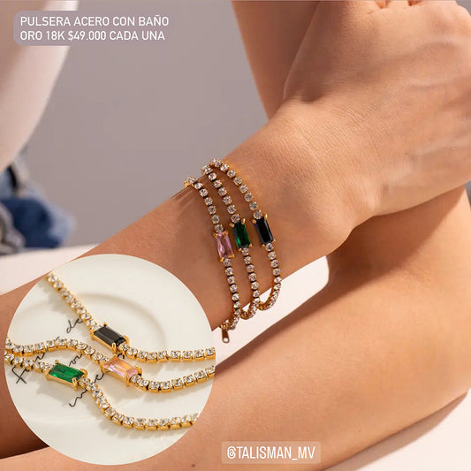 Pulsera acero con baño oro 18k