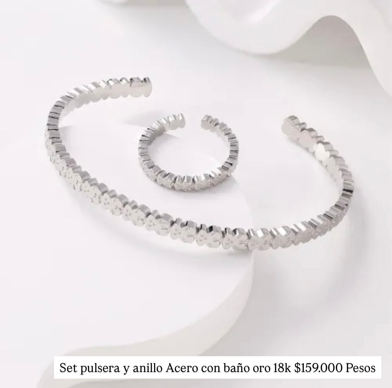 Set anillo y pulsera to*s acero con baño oro 18k