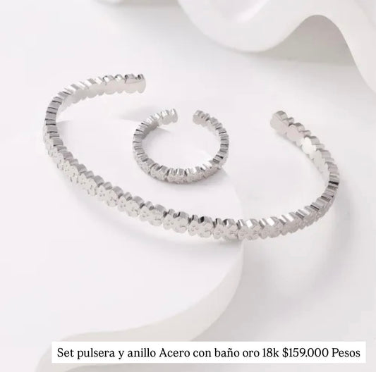 Set anillo y pulsera to*s acero con baño oro 18k