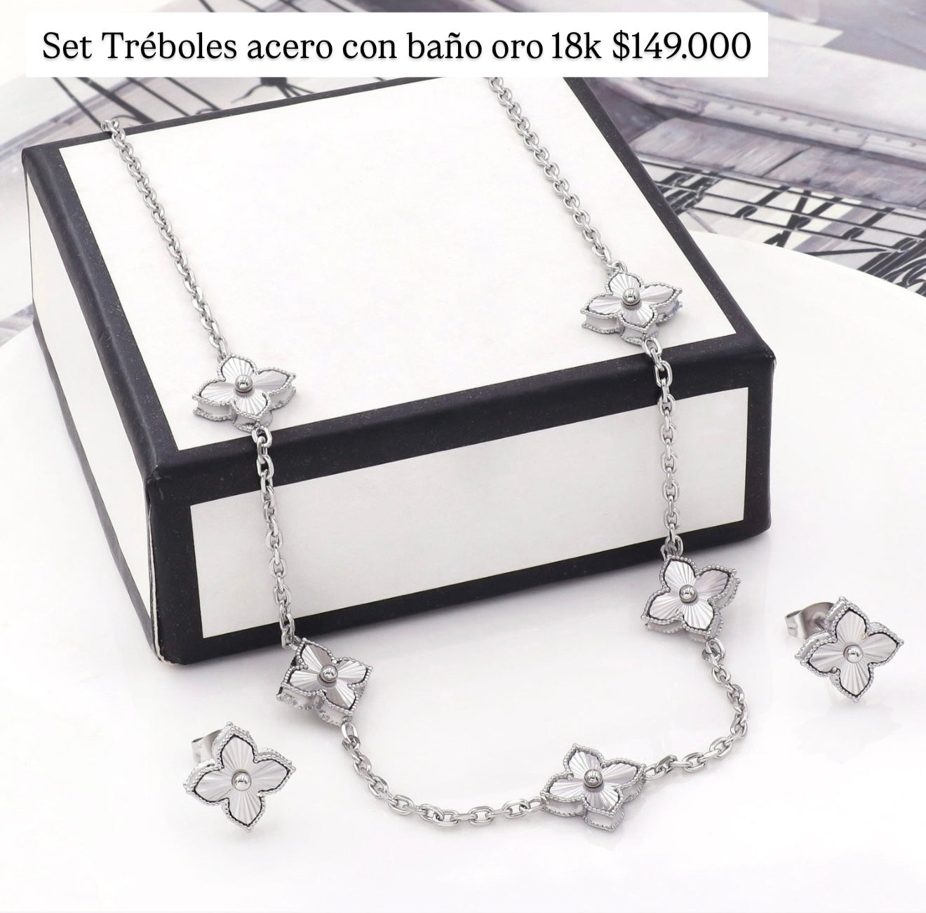 Set acero con baño oro 18k