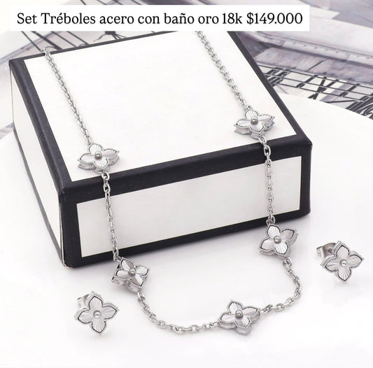 Set acero con baño oro 18k