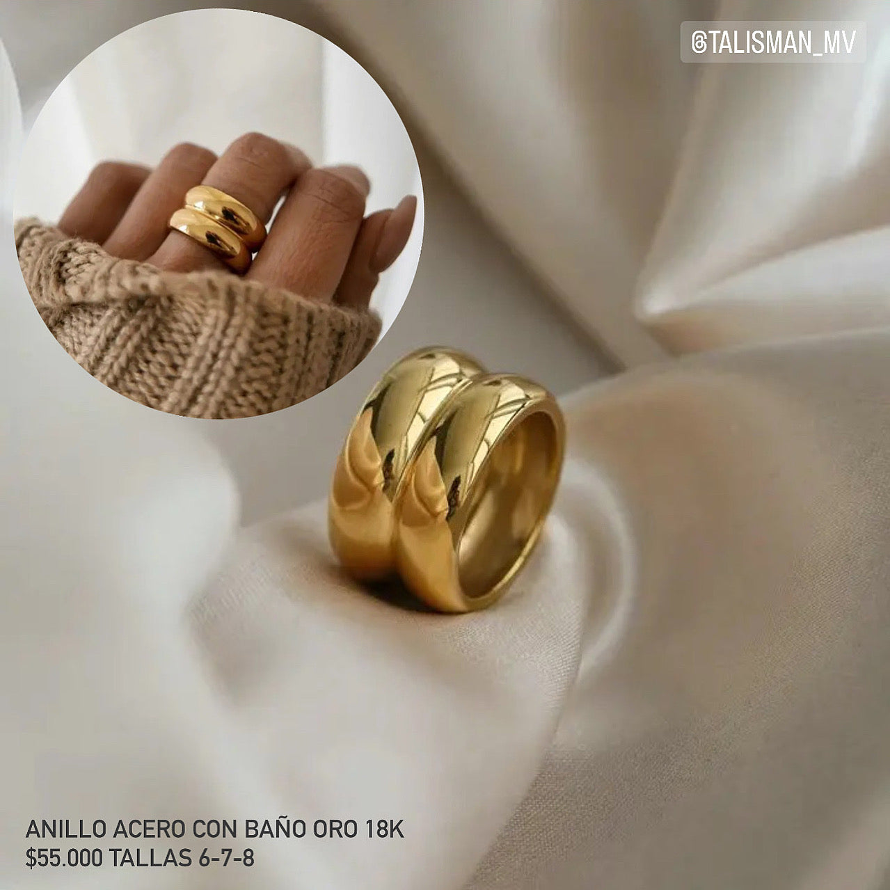Anillo acero con baño oro 18k