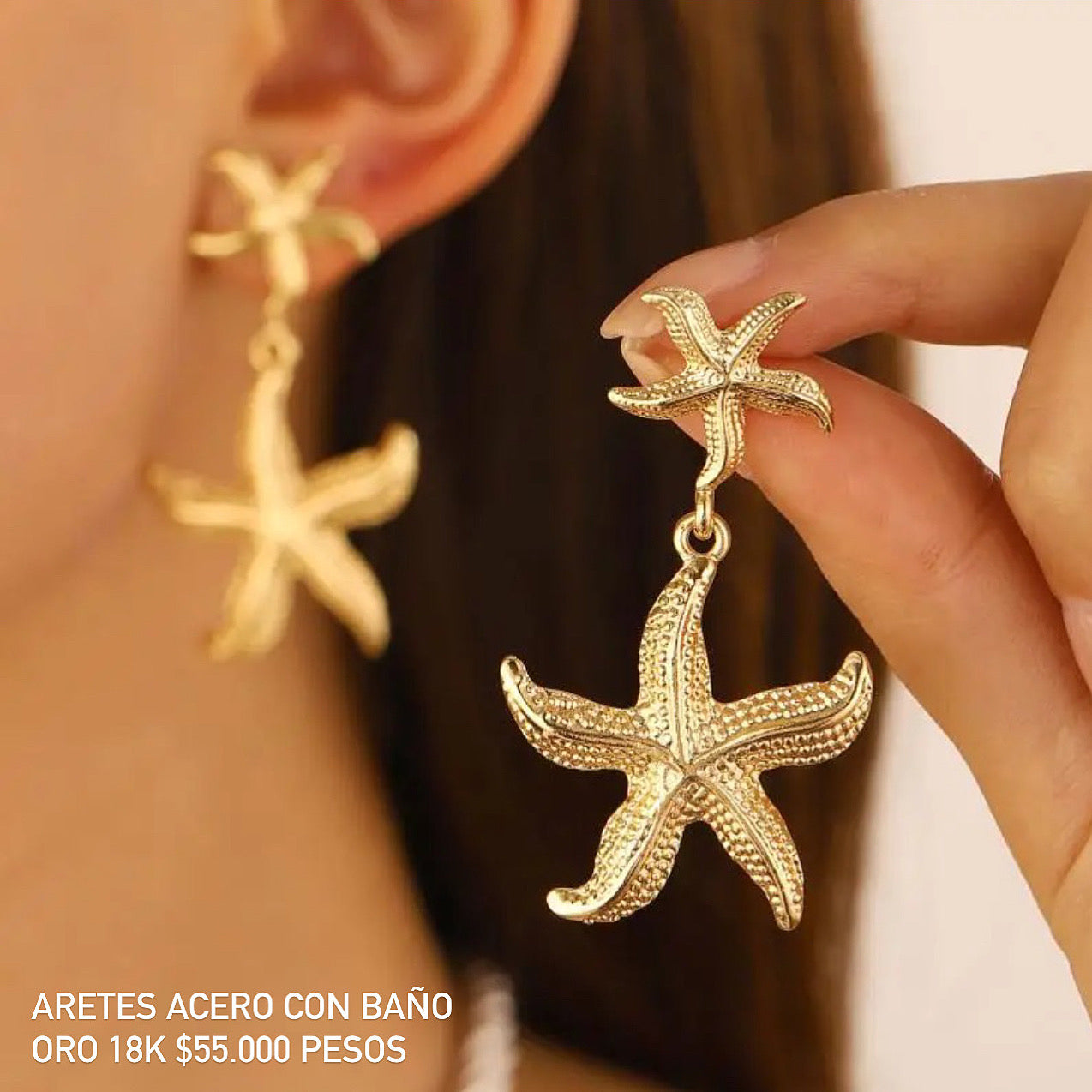 Aretes acero con baño oro 18k