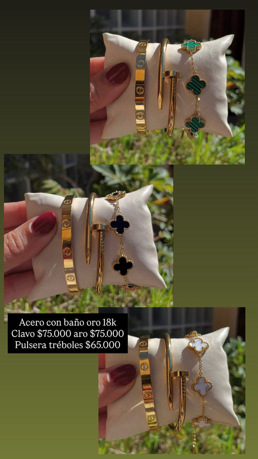 Pulsera acero con baño oro 18k