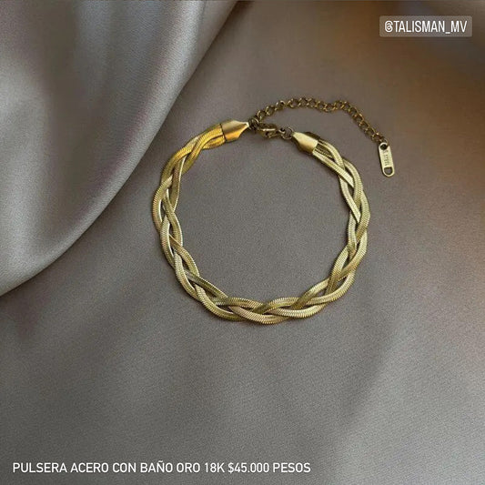 Pulsera acero con baño oro 18k