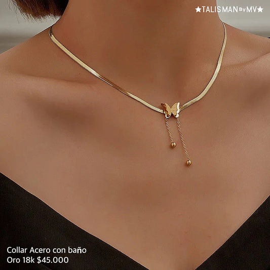 Collar acero con baño oro 18k
