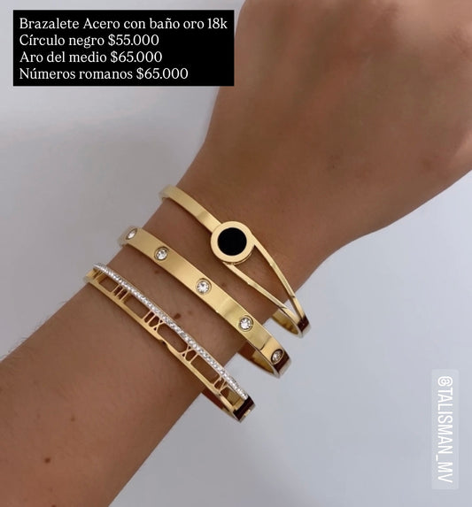 Brazalete acero con baño oro 18k