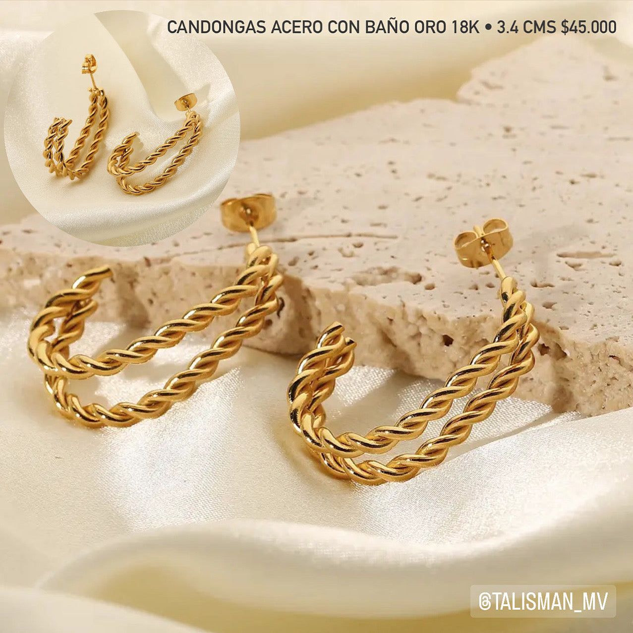 Candongas acero con baño oro 18k