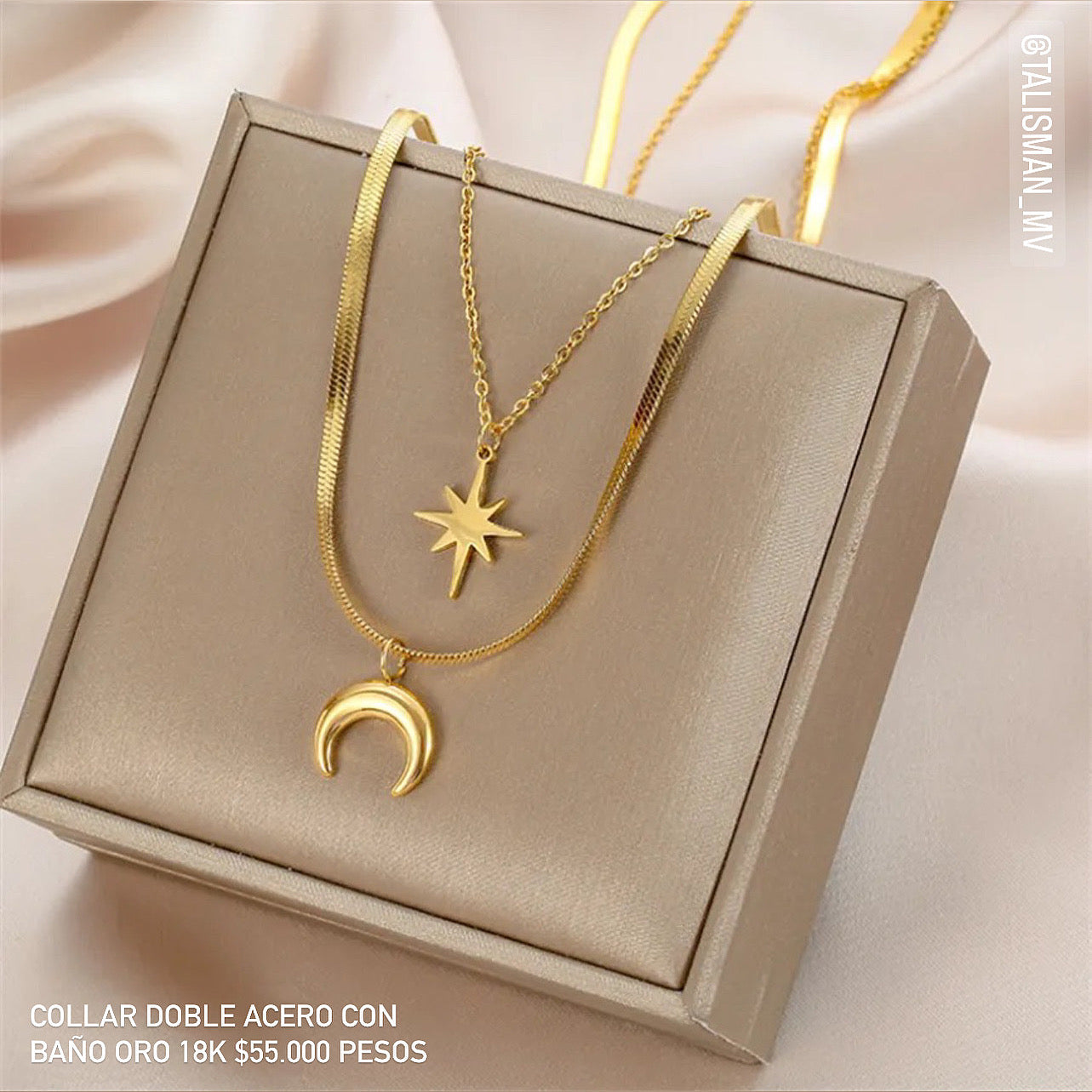 Collar Doble Acero con baño Oro 18k