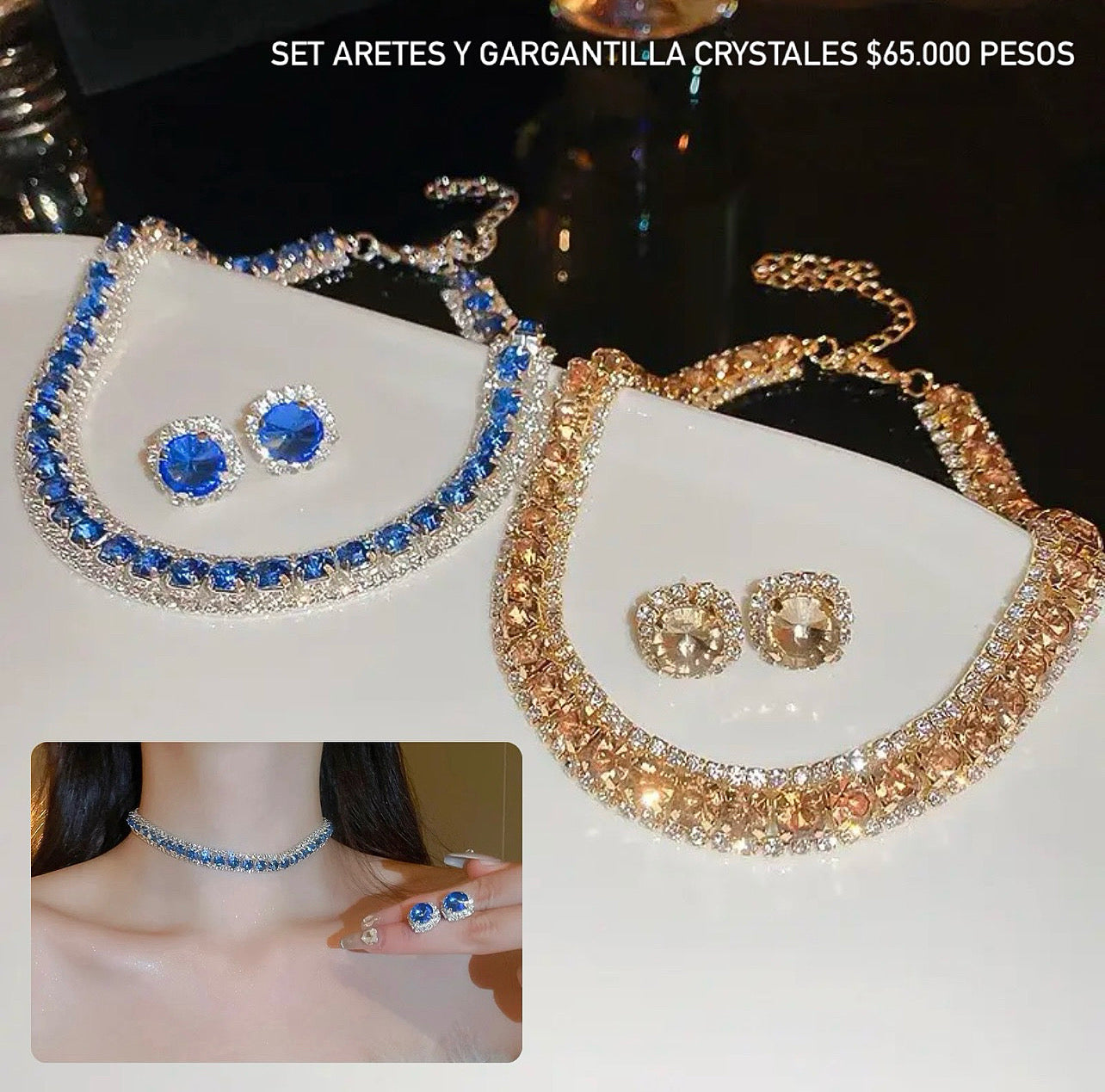 Set collar y aretes cristales